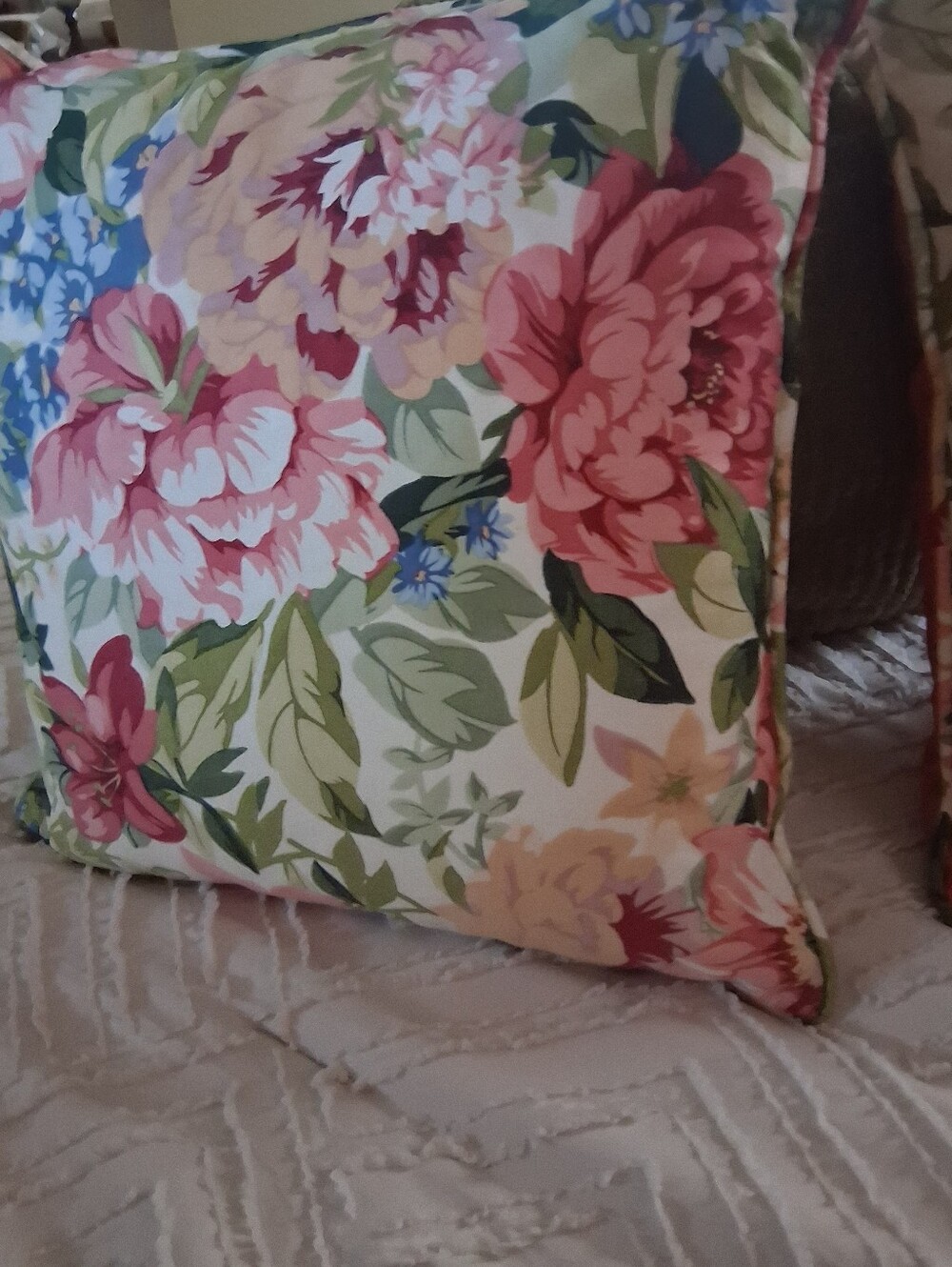 Set of  2 Floral Toss Pillow - Pink &Green Accent "Rose and Peony" by Sanderson
